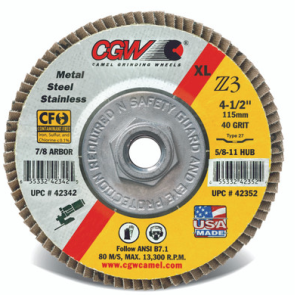 4-1/2" x 5/8"-11 60 Grit Type 27 Z3 Flap Disc, CGW