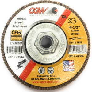 4-1/2" x 5/8"-11 60 Grit Type 27 Z3 XL Flap Disc, CGW