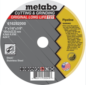 4-1/2" x 1/8" x 5/8"-11 A24T Type 27 Grinding Disc Metabo