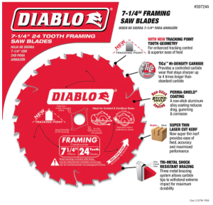 7-1/4" x 24-Teeth Framing Saw Blade for Wood, Diablo D0724A