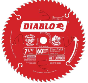 7-1/4" x 60-Teeth Ultra Finish Carbide Saw Blade for Wood, Diablo